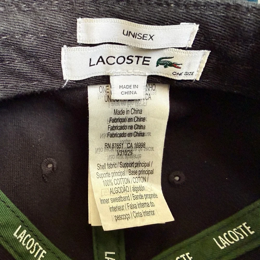 Lacoste Baseball Cap Mens One Size Black Oversized Crocodile Logo Strapback Hat